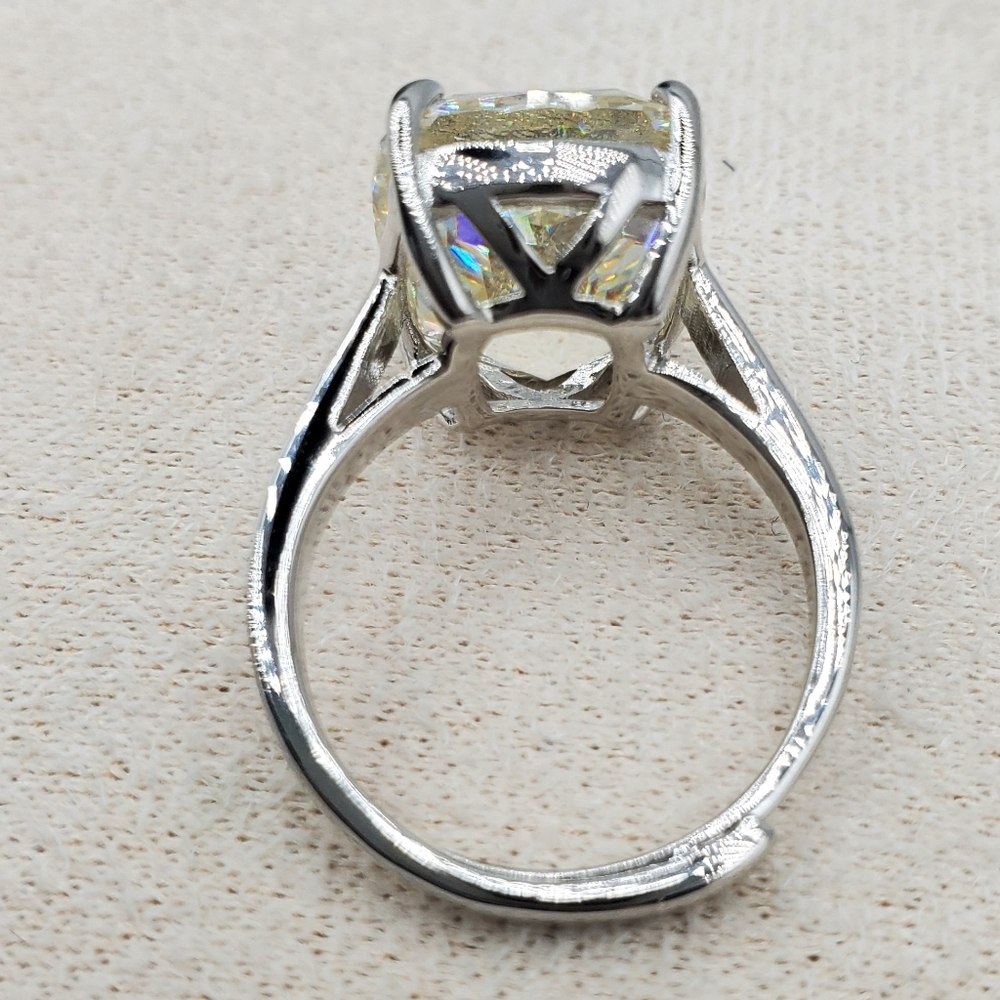 12CTW Assher Cut Radiant Ice Crushed High Carbon Lab Diamond Ring 925 Stamped - Picture 13 of 13